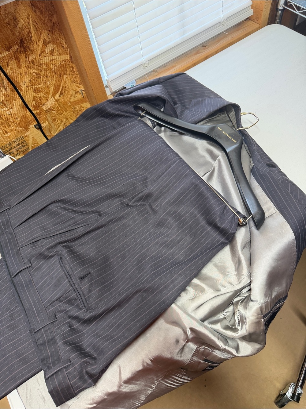Hart Schaffner Marx Black& stripped Gray/purple suit(size 46x46x37) - Picture 12 of 14
